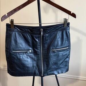 Black Leather Mini Skirt with Zipper Details